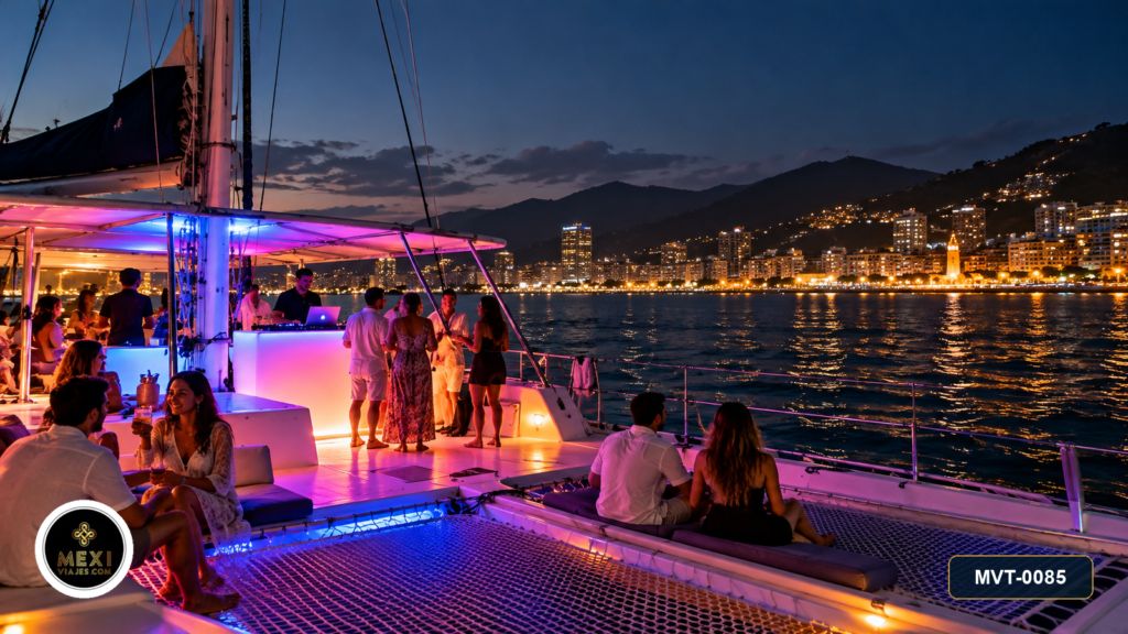 Fiesta de luces en catamarán por Puerto Vallarta