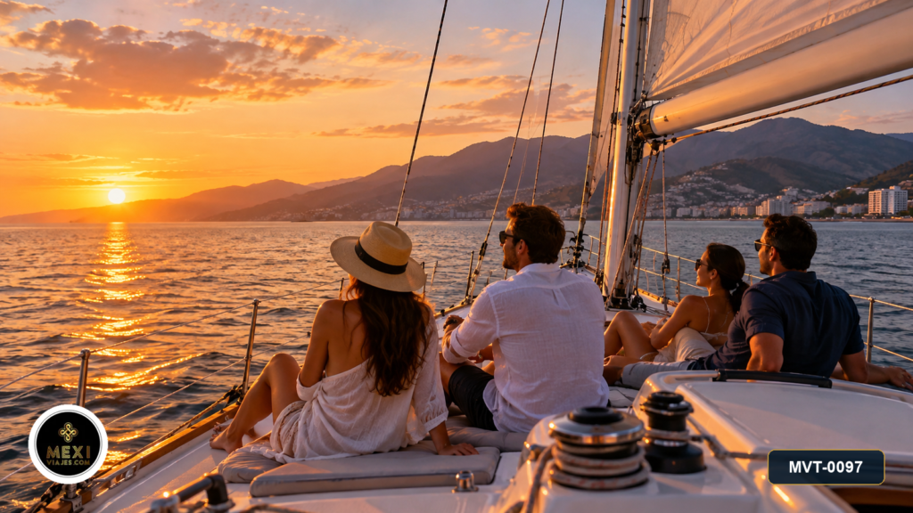 Velero al atardecer por la bahía de Banderas